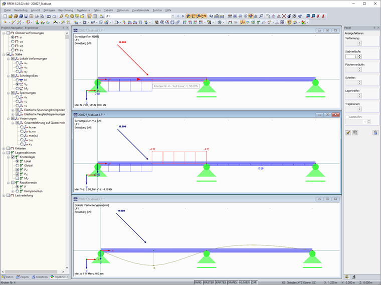 Ergebnisse mit schräger Knotenlast