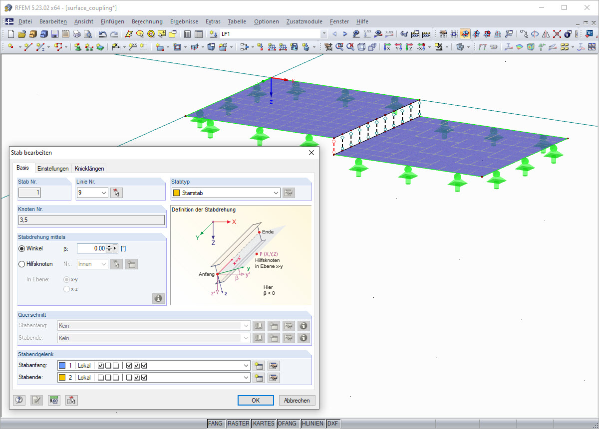 Flächenkopplung mittels Starrstäben mit Stabendgelenken