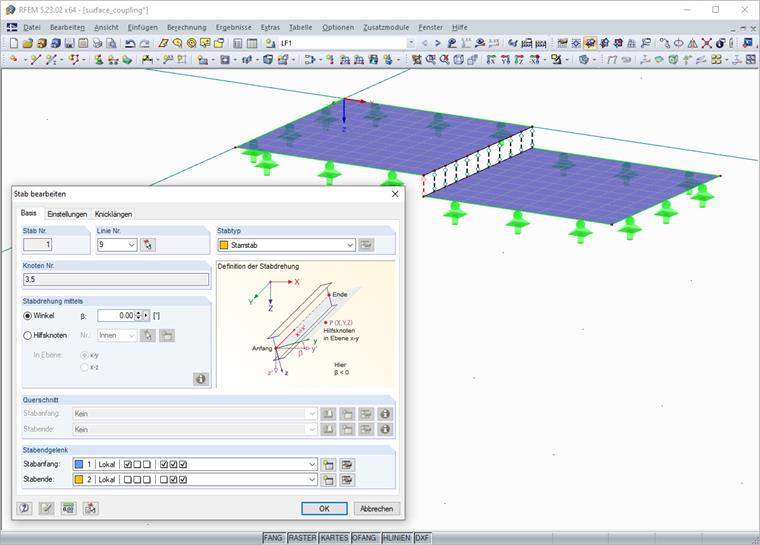 Flächenkopplung mittels Starrstäben mit Stabendgelenken