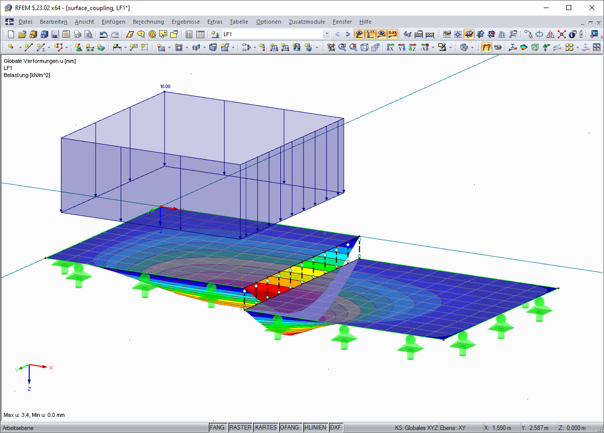Resultat einer Flächenkopplung mit Starrstäben
