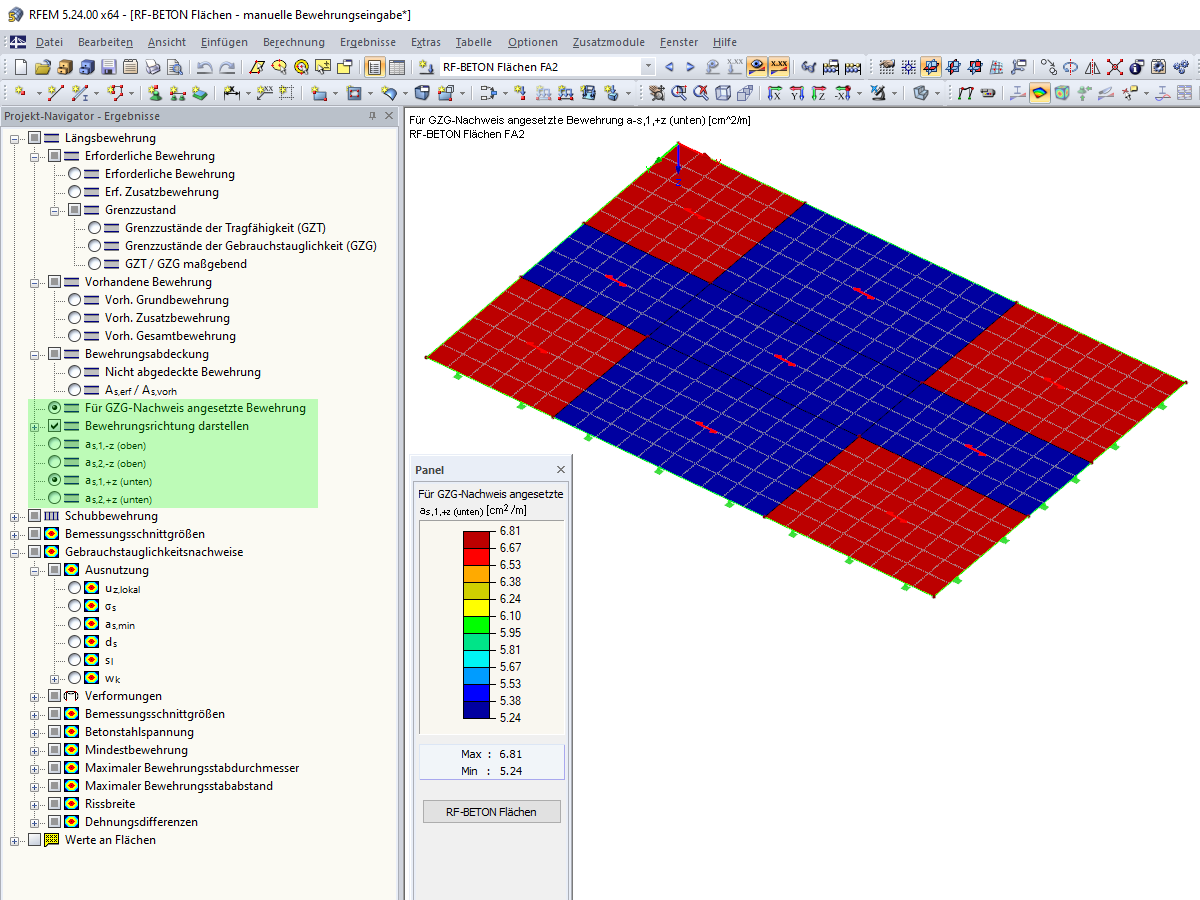 Korrekt definierte Bewehrung über gesamte Fläche