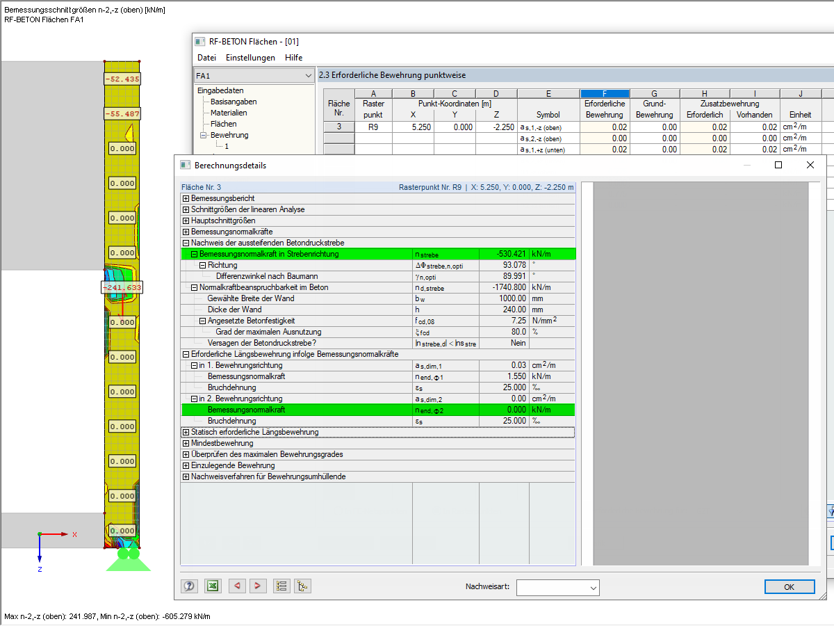 Bemessungsdetails mit Schnittgrößenoptimierung