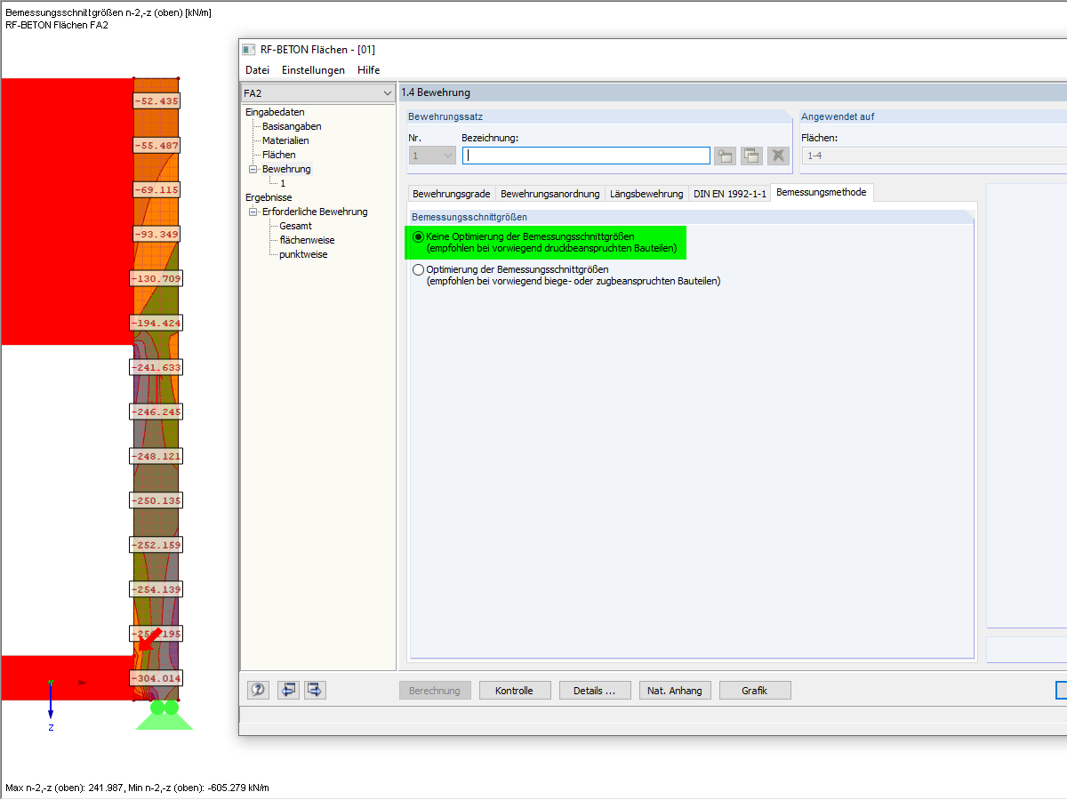 Auswahl zur Schnittgrößenoptimierung