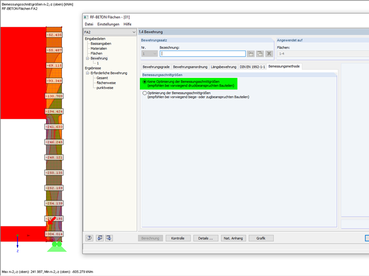 Auswahl zur Schnittgrößenoptimierung