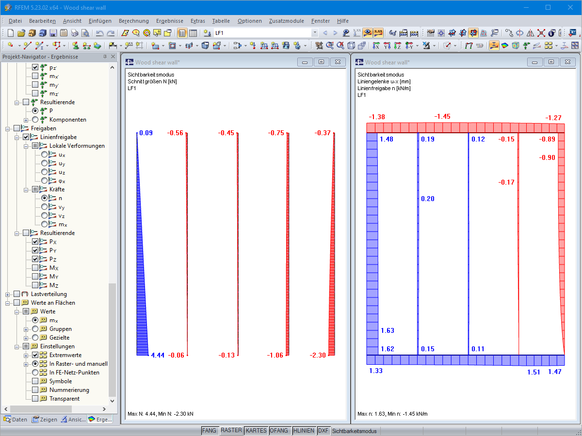 Normalkraft in den Ständern und Schubfluss