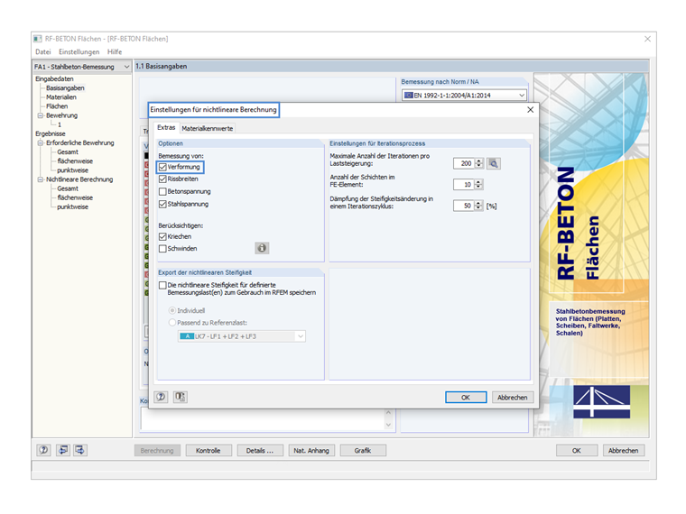 Einstellungen für nichtlineare Berechnung im Grenzzustand der Gebrauchstauglichkeit