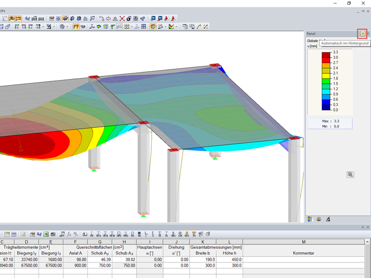 Einstellung für Anzeige des Panels