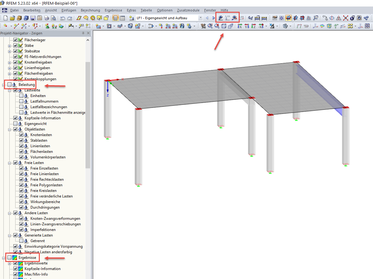 Belastung und Ergebnisse ausblenden