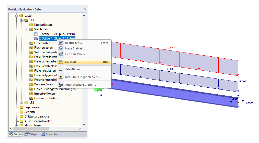 Last im Daten-Navigator löschen