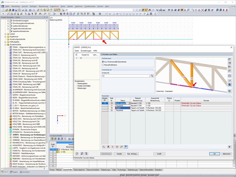 Zusatzmodul Struktureingabe - Stäbe inaktiv