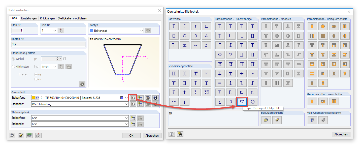 Trapezförmiges Hohlprofil