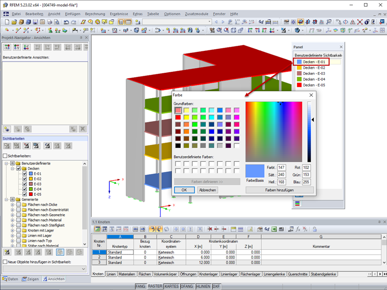 Farben für Bildschirm im Panel ändern