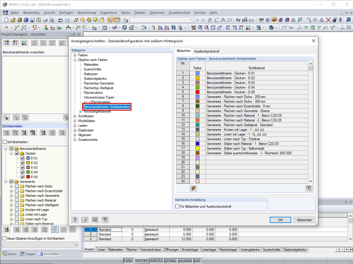 Farben für Bildschirm/ Ausdruckprotokoll in den Anzeigeeigenschaften ändern