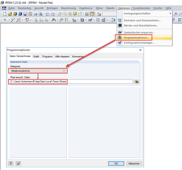 Pfad des Arbeitsverzeichnisses