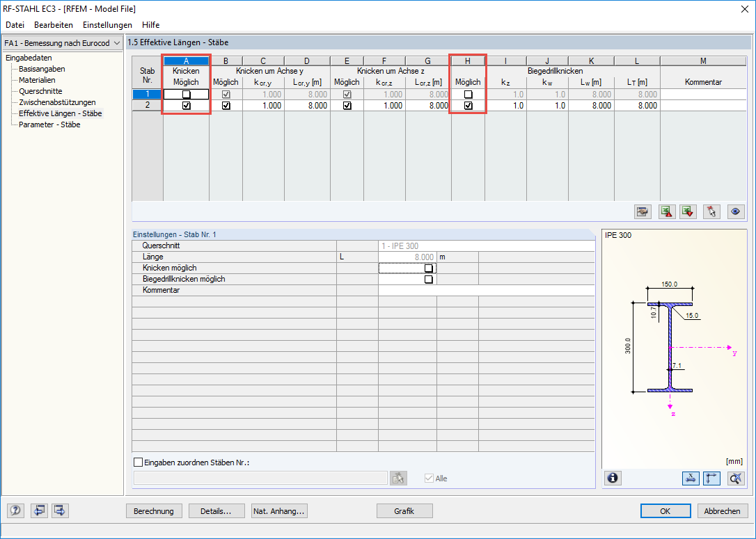 Deaktivierung Knicken/Biegedrillknicken