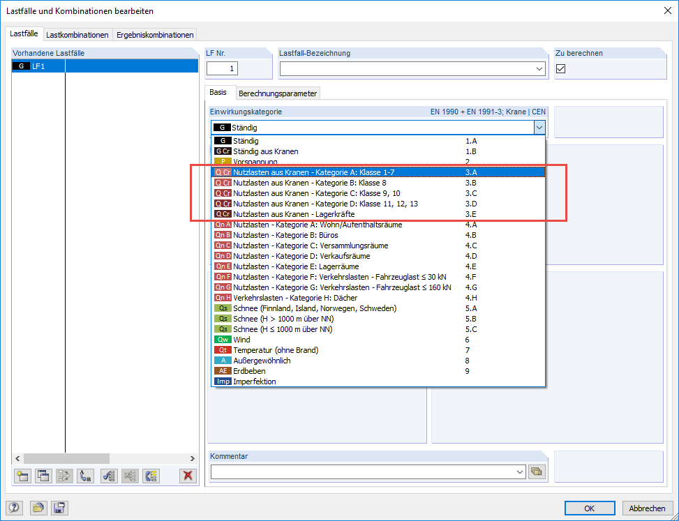Einwirkungskategorien für Krane