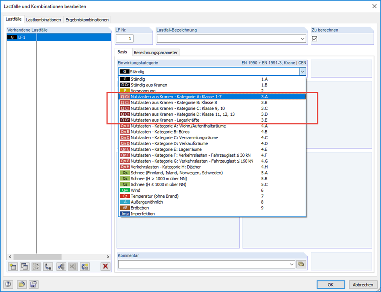 Einwirkungskategorien für Krane