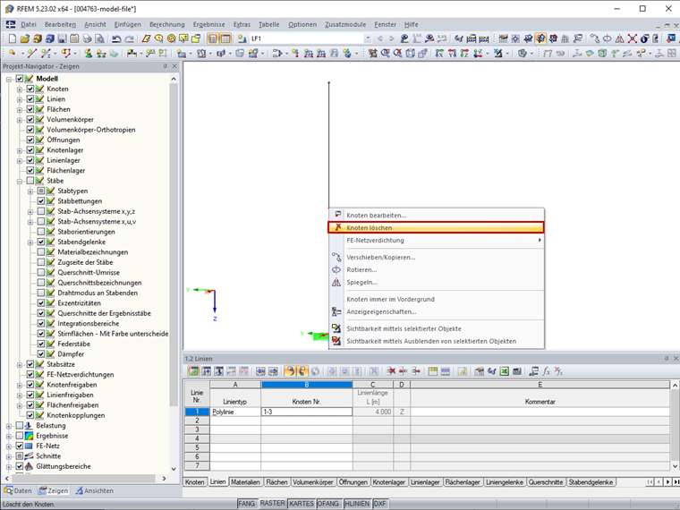 Funktion "Knoten löschen"