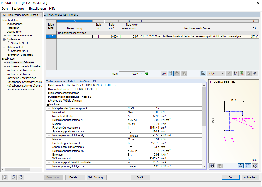 Wölbkraftanalyse des Stabquerschnitts