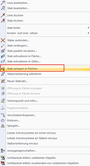 Kontextmenü: Stab zerlegen in Flächen