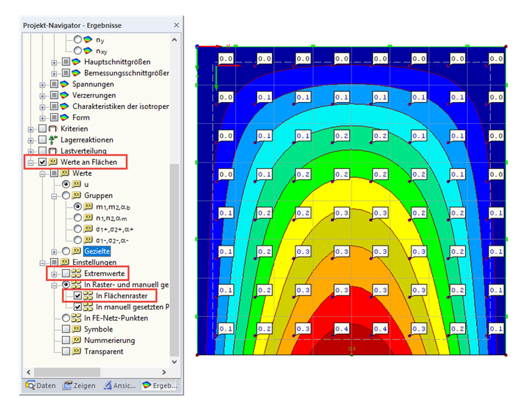 Werte an Flächen im Ergebnisnavigator