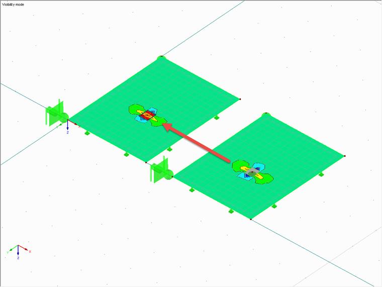 Manuell definiertes Knotenlager mit Stützefläche und automatisch definierte Stützenfläche