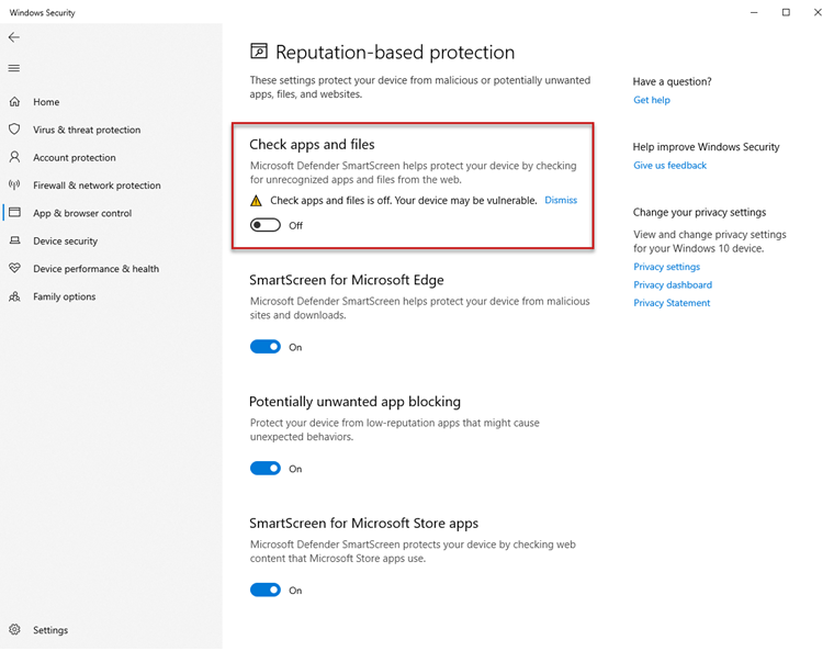 Deaktivieren des Schutzes in Windows-Sicherheit