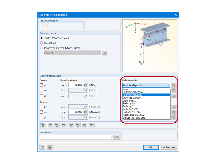 Definition eines nichtlinearen Stabendgelenks