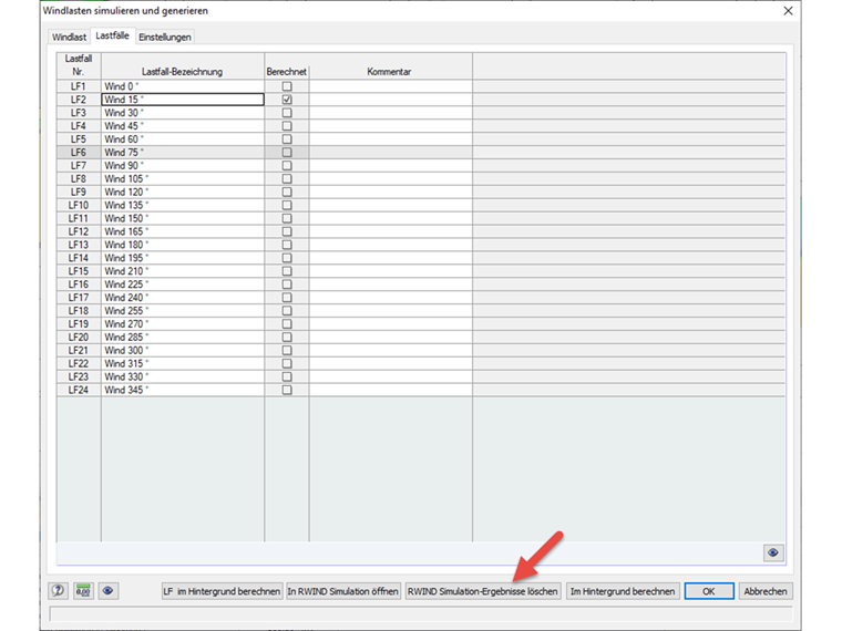 Löschen der RWIND Simulation Ergebnisse