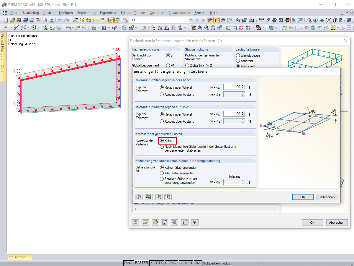 Einstellungen für Lastgenerierung mittels Ebene