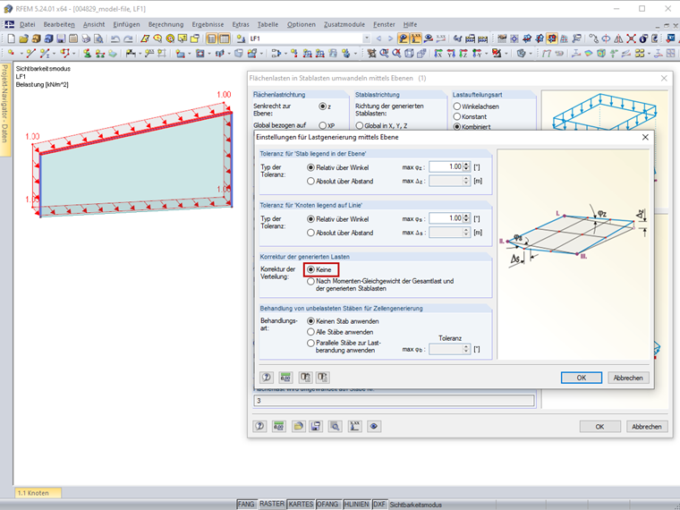Einstellungen für Lastgenerierung mittels Ebene