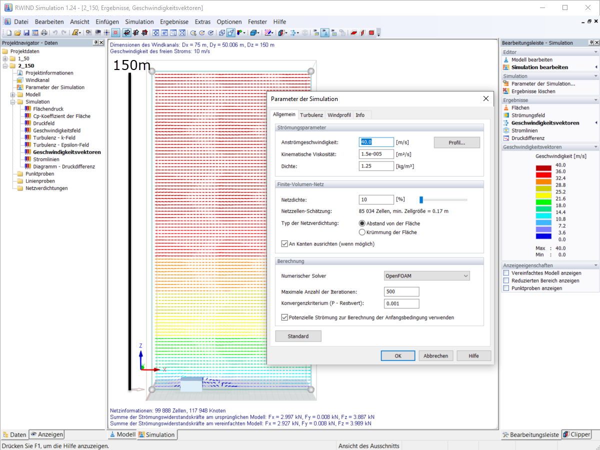 Windkanal Höhe 150 m