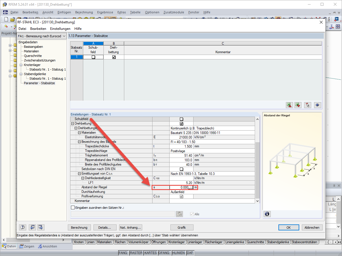 Drehbettung - Abstand der Riegel