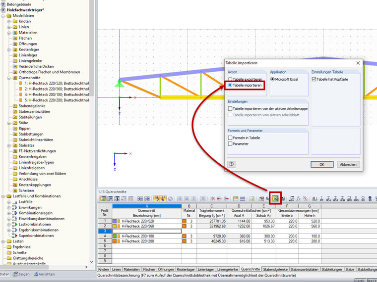Beide Tabellen müssen wieder in RFEM bzw. RSTAB importiert werden