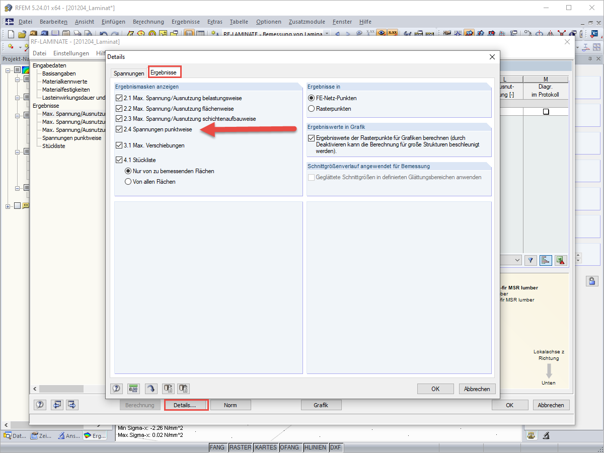 Spannungen punktweise anzeigen