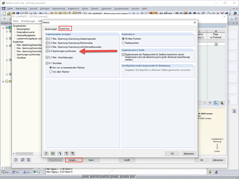 Spannungen punktweise anzeigen