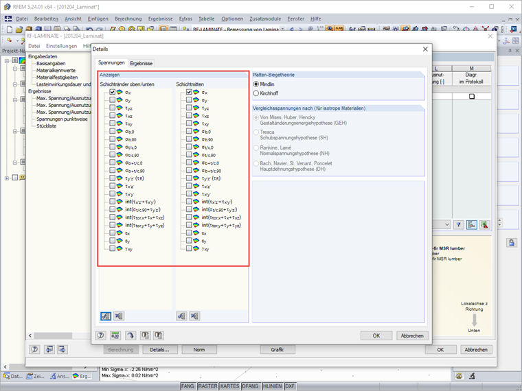 Spannungen selektieren