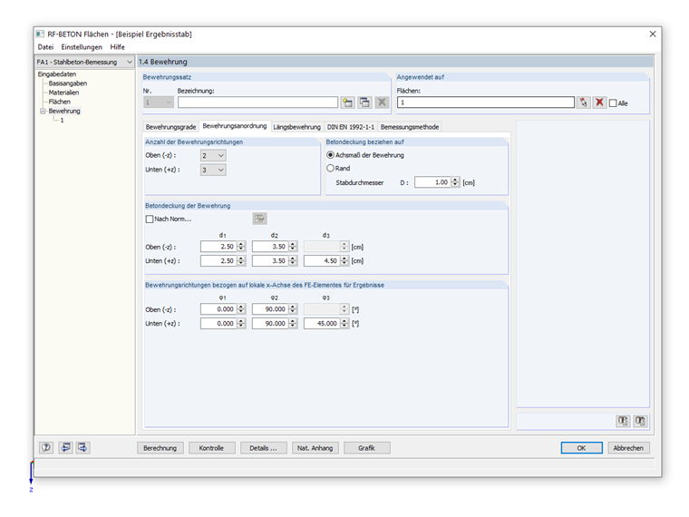 Eingabe der Bewehrungslagen