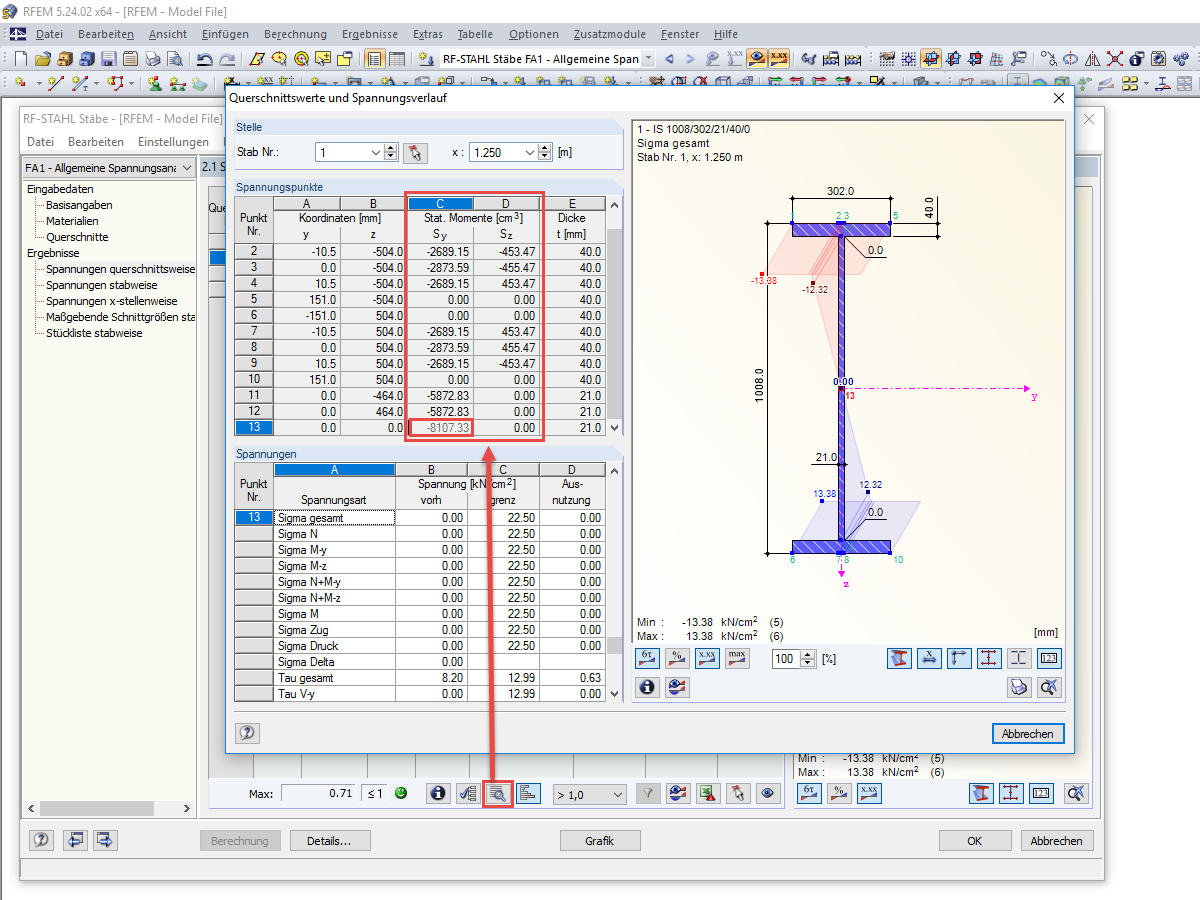Statische Momente in RF-/STAHL