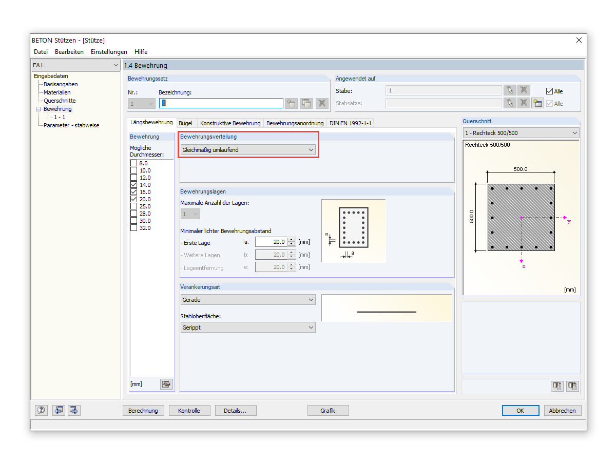 Auswahl der Bewehrungsverteilung