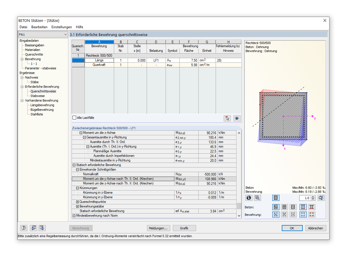 Übersicht der einwirkenden Schnittgrößen für die Bemessung