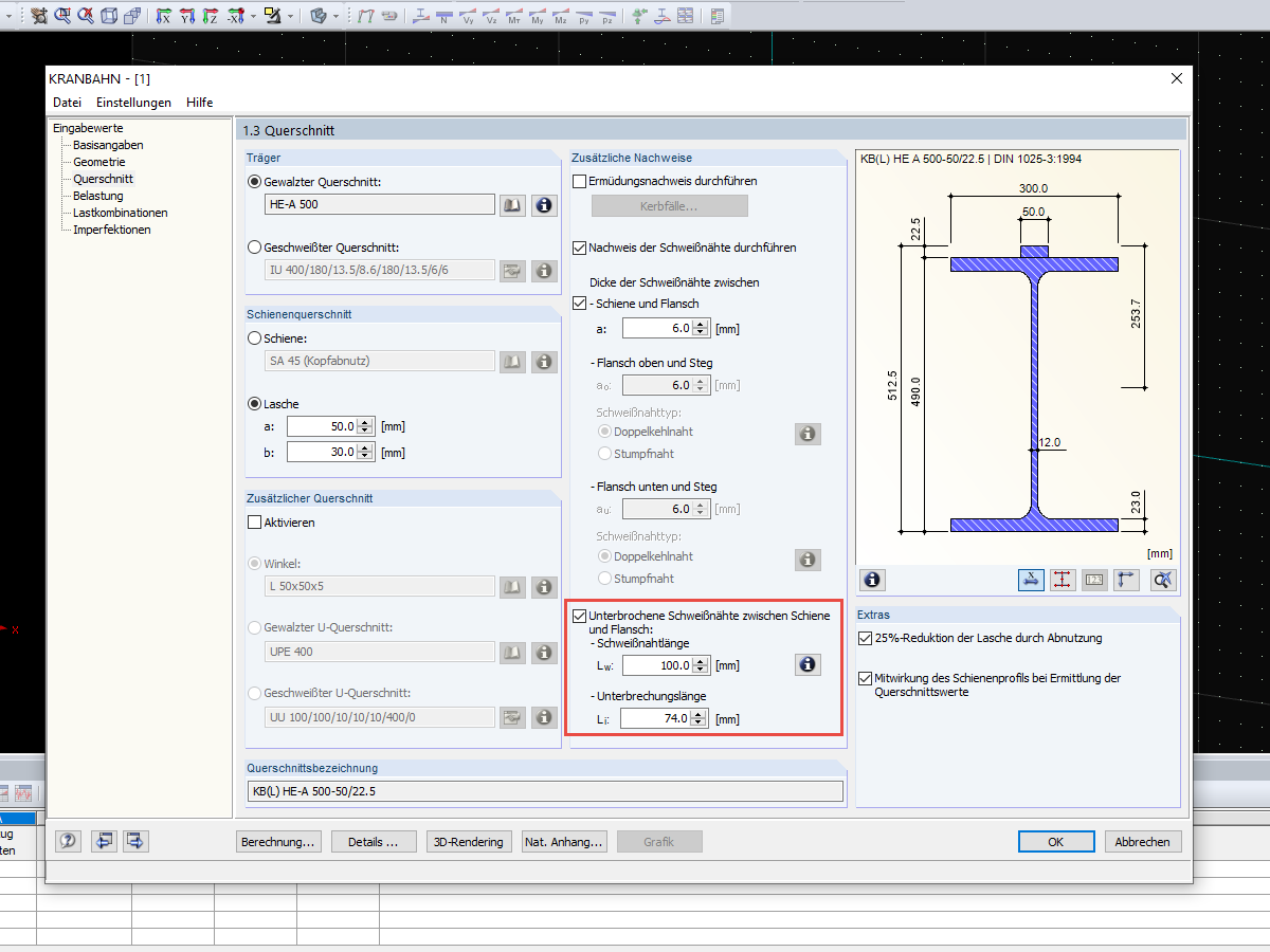 Eingabe einer unterbrochenen Schweißnaht