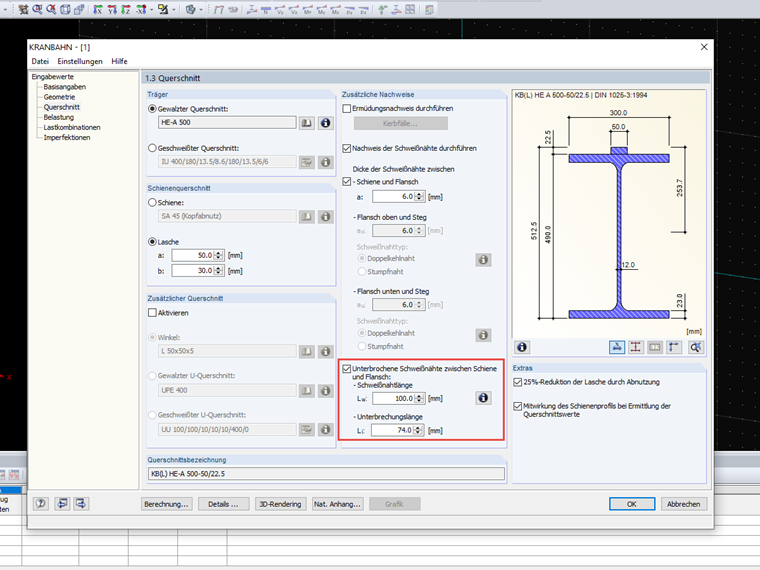 Eingabe einer unterbrochenen Schweißnaht