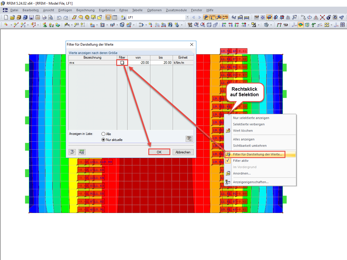 Selektion und Deaktivierung des Filters