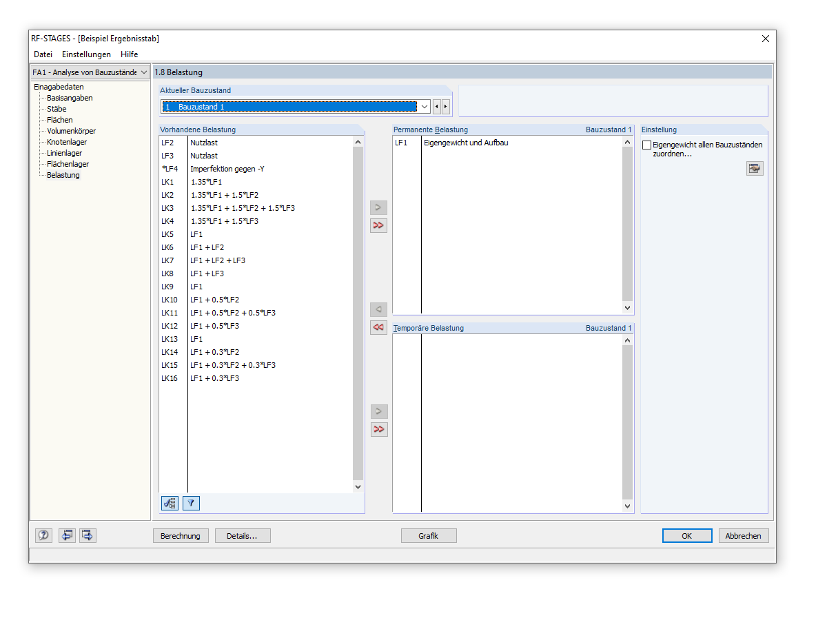 Auswahl der Permanenten Belastung