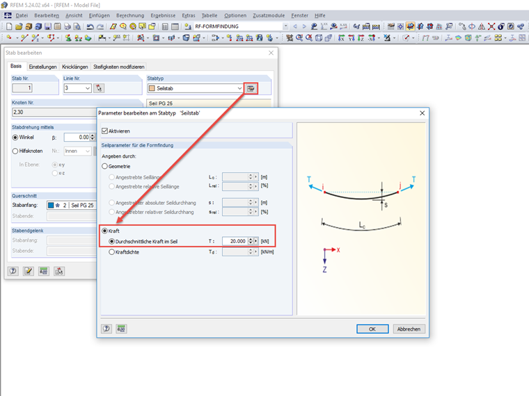 Parameter des Stabtyps "Seilstab"