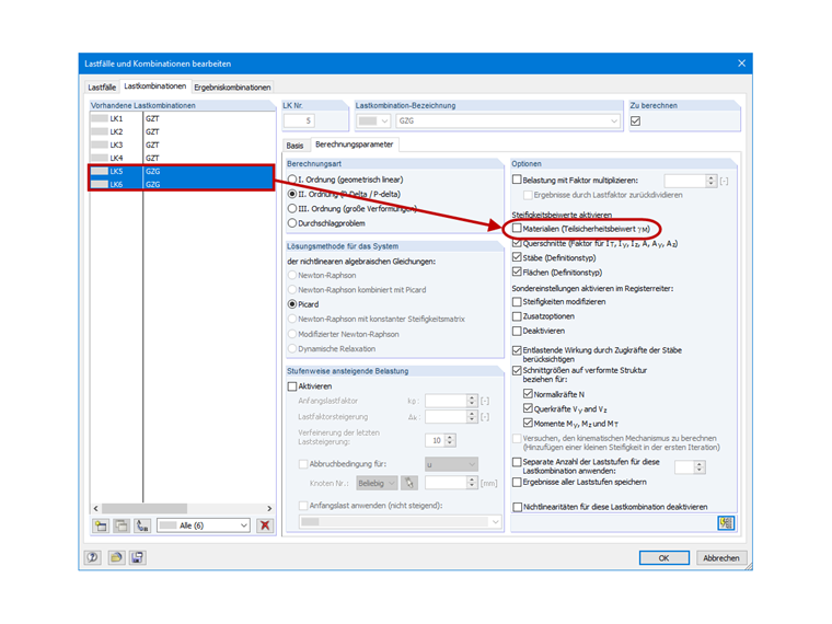Deaktivieren der Steifigkeitsmodifikation für den GZG