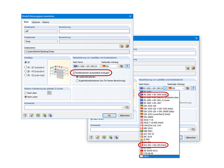 Aktivierung der Automatischen Lastkombination