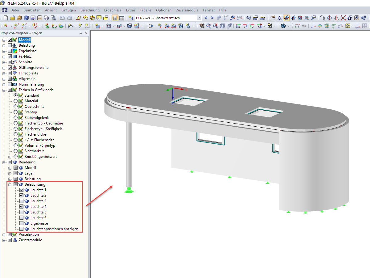 Einstellung der Beleuchtung