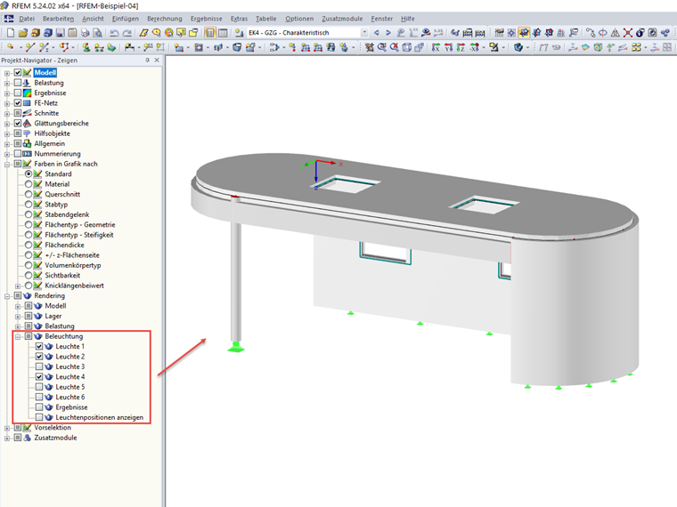 Einstellung der Beleuchtung